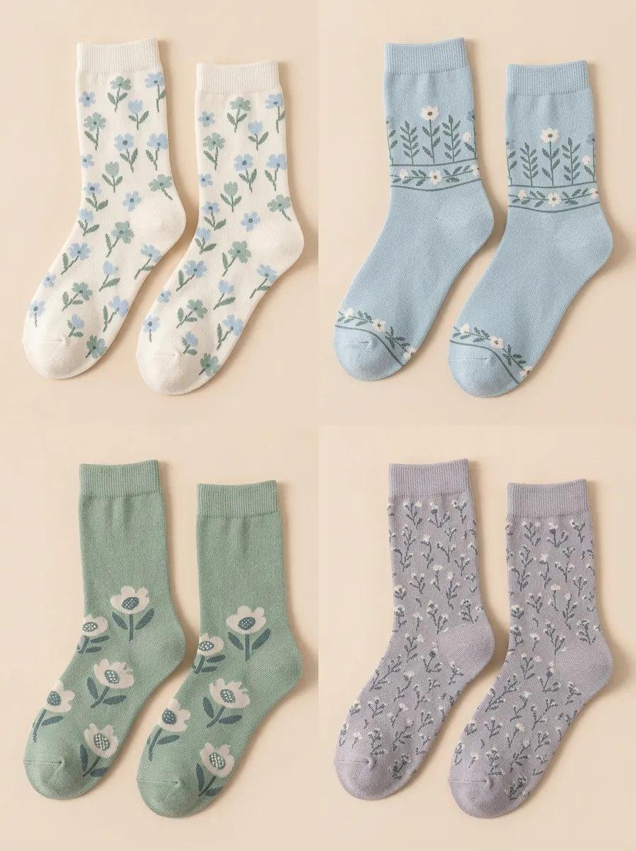 Women's Scattered Blossom Floral Crew Sock Set
