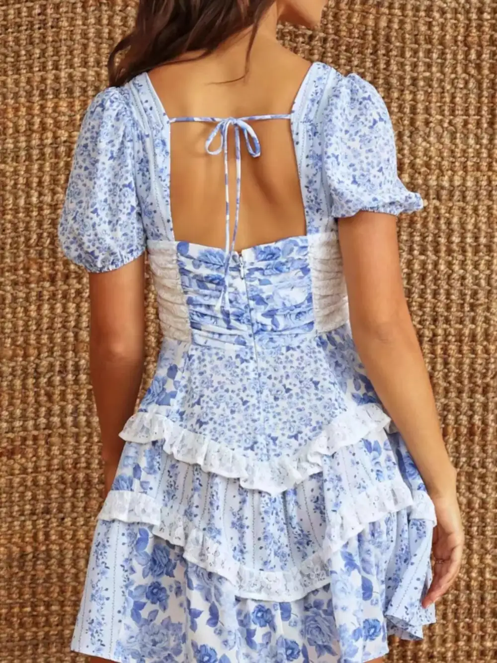 Puff Sleeve Tiered Floral Mini Dress