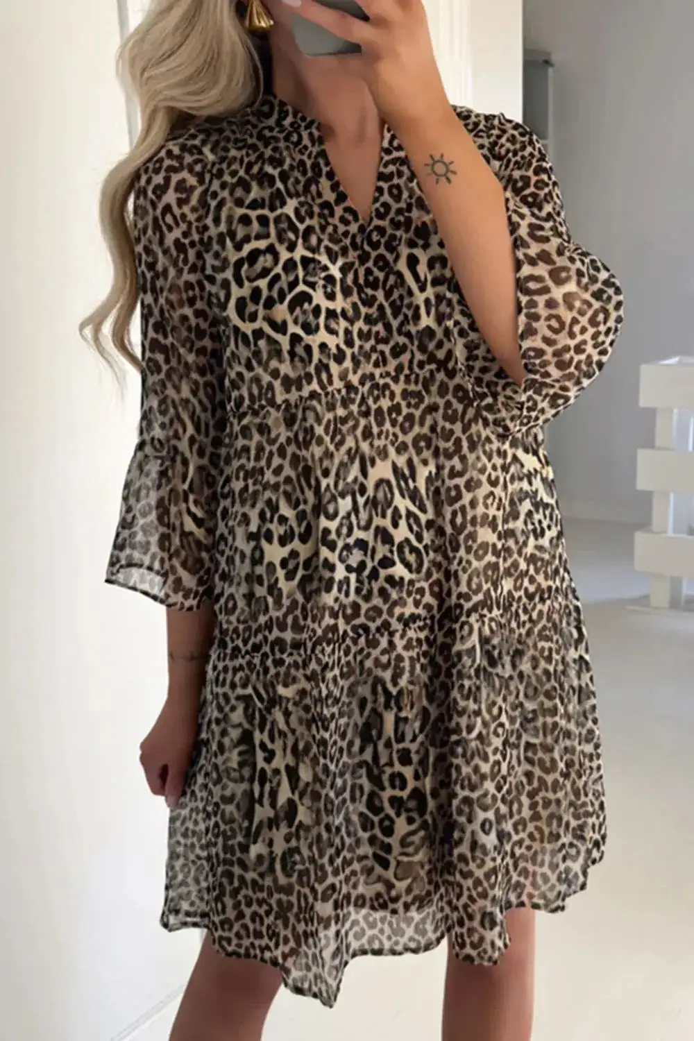 Textured Detail Animal Print Dress