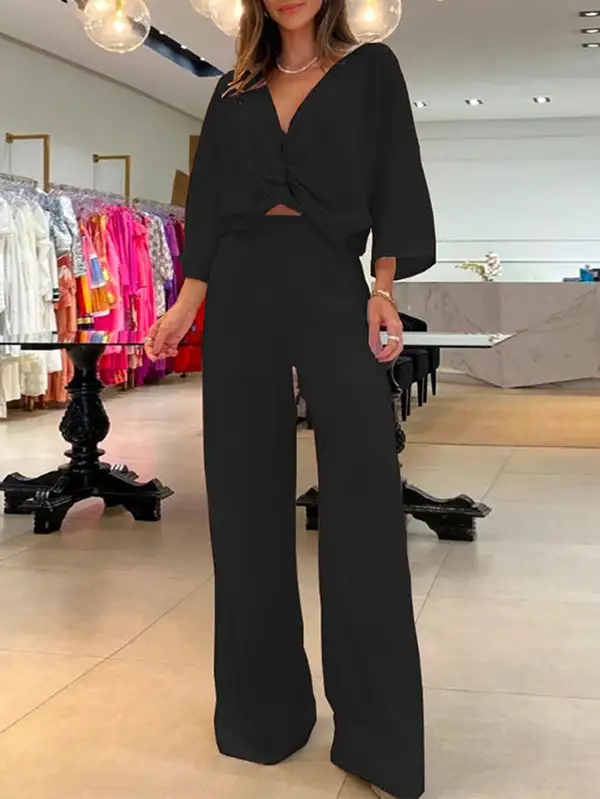 Three Quarter Sleeve Layered Coordinated Pants Set