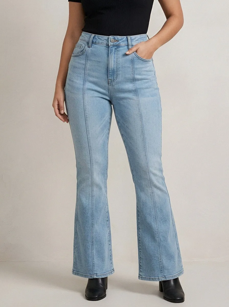 Stretch Seamed Women's High-Waist Stretch Flare Jeans