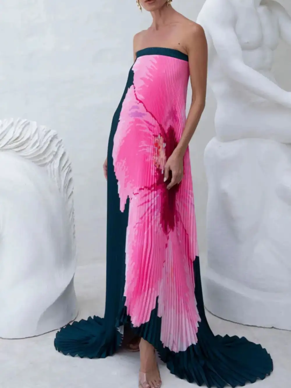 Printed Pleated Dress Casual
