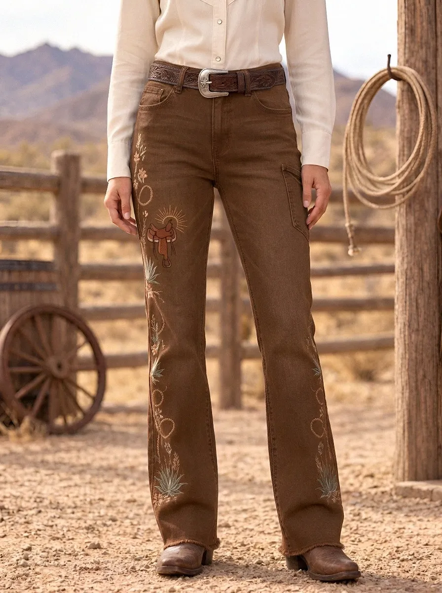 Women's Western Cowgirl Floral Jeans
