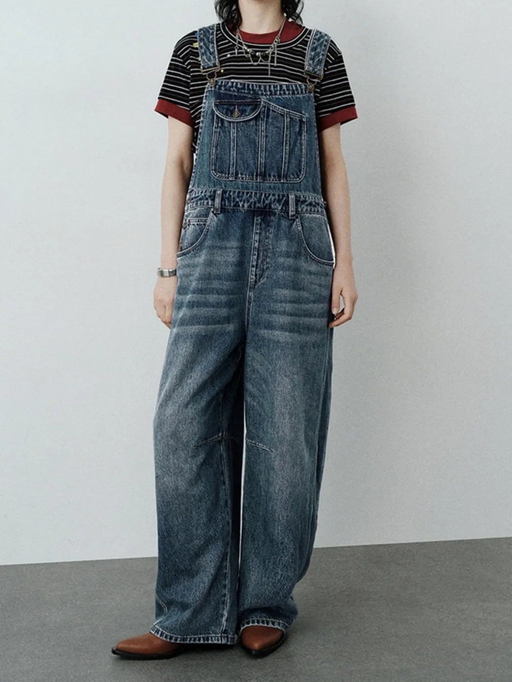 Retro-Inspired Wide-Leg Denim Overalls
