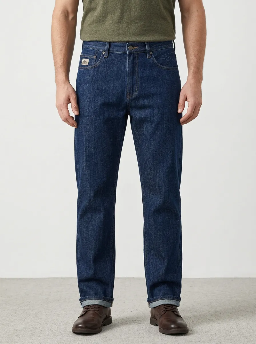 Straight Leg Washed Finish Mountain Graphic Men's Loose Fit Jeans