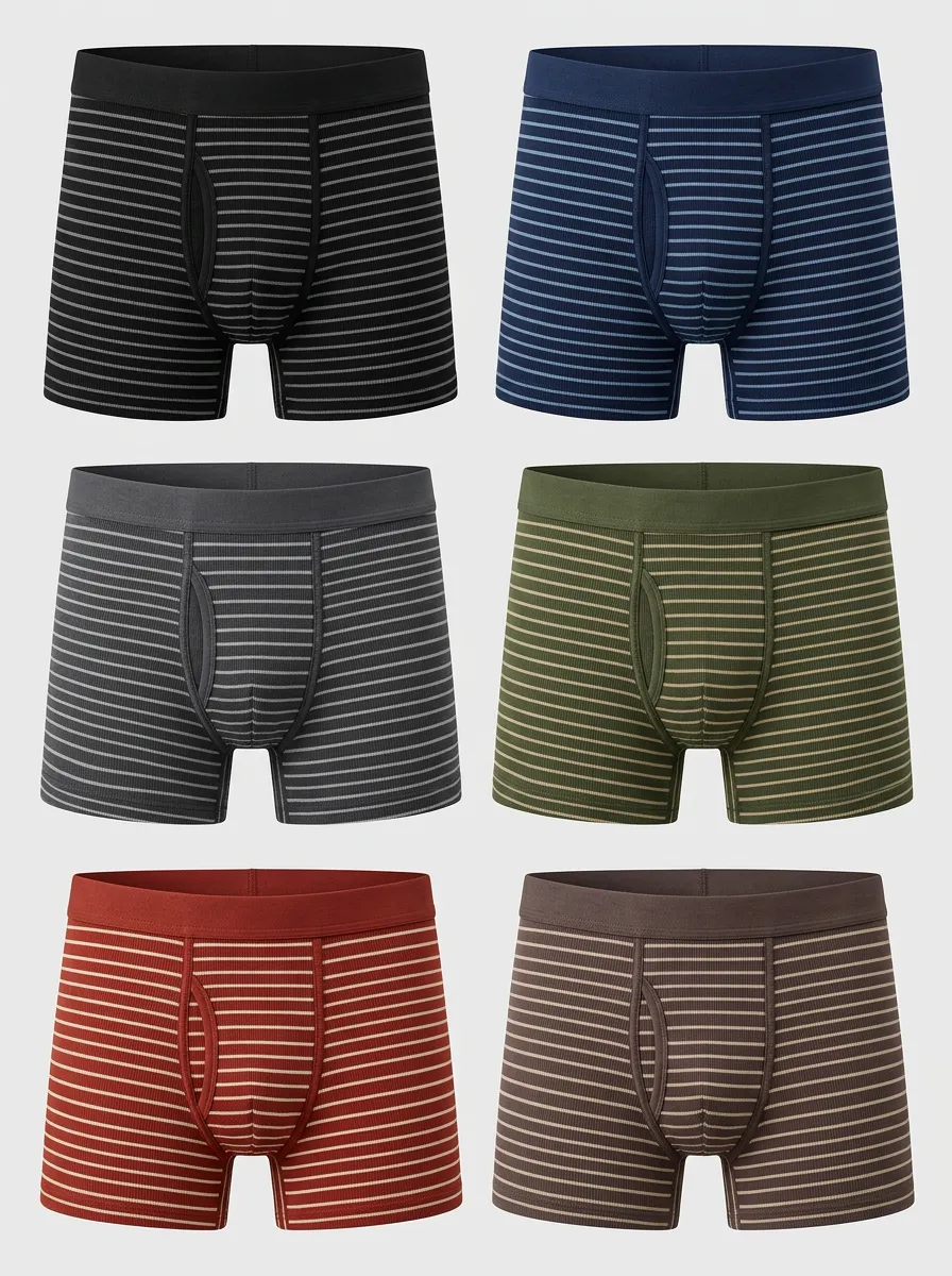 Men's Multicolor Striped Ribbed Muted Tone Boxer Briefs Multi-Pack