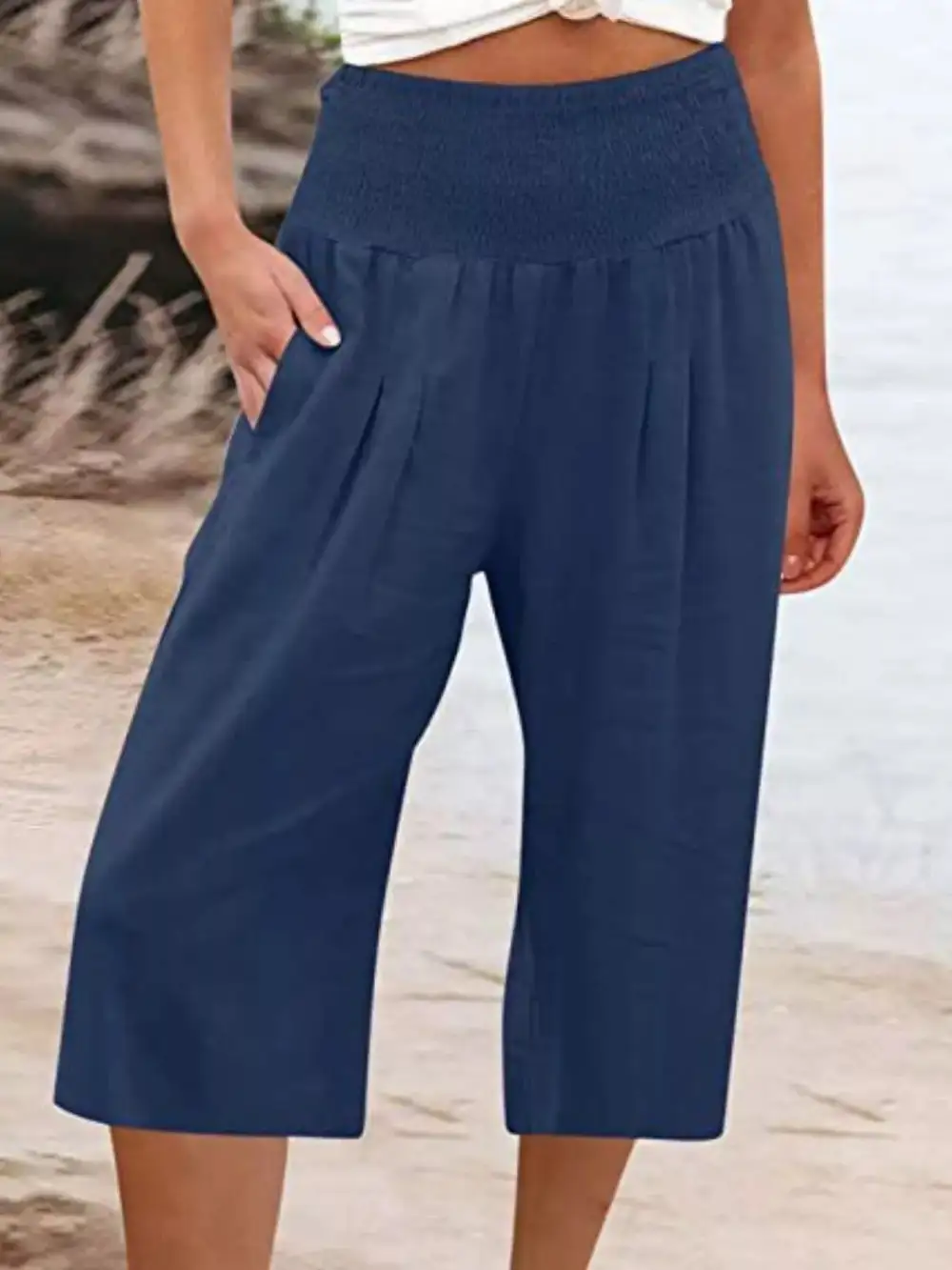 Smocked Wide Leg Capri Pants