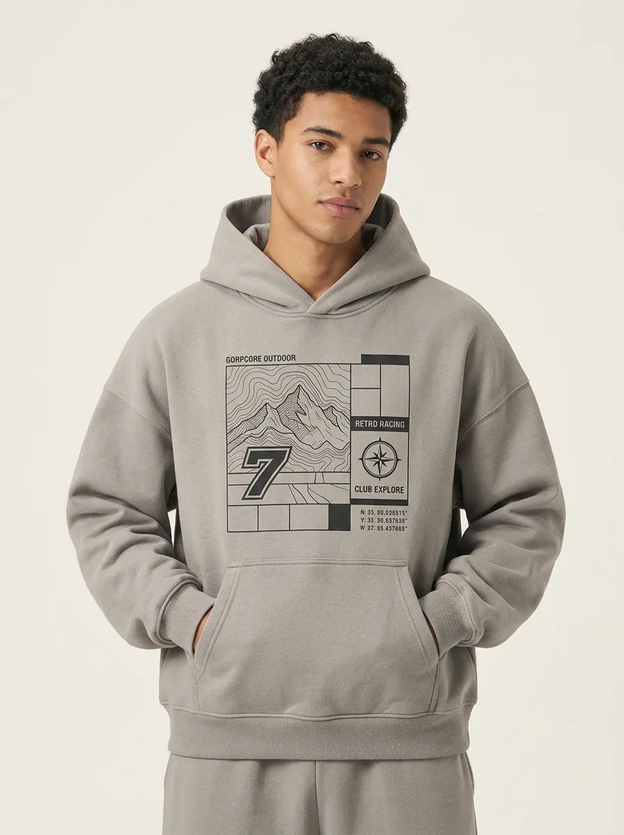 Men's Gorpcore Outdoor Mountain Compass Graphic Hoodie