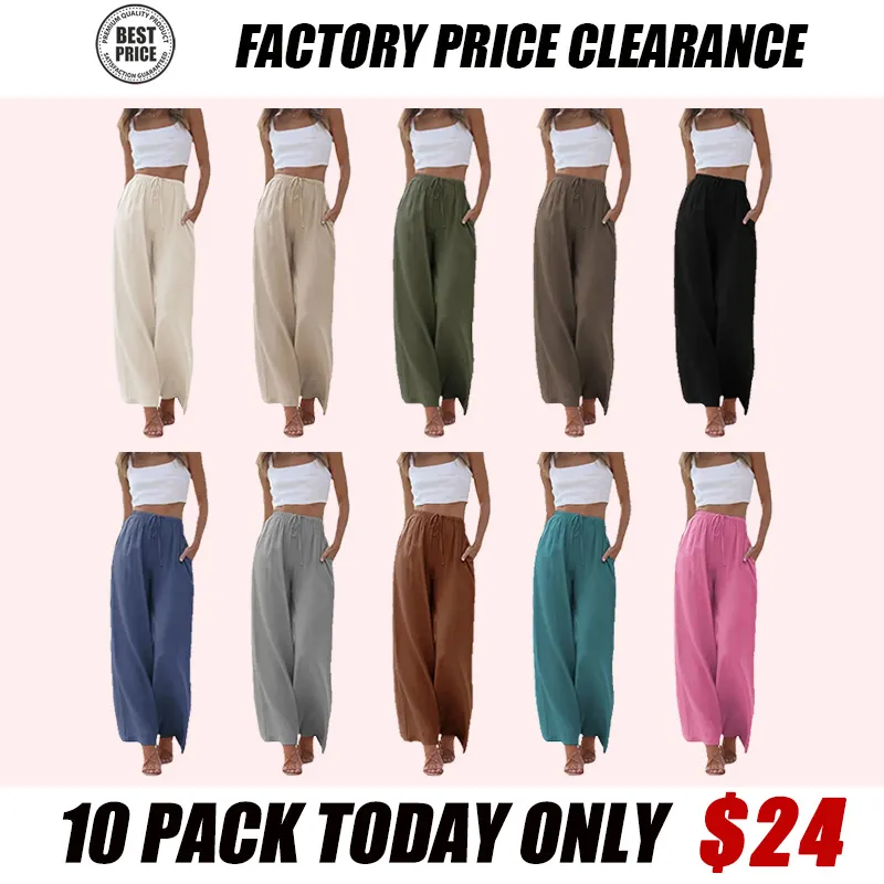 Women's Summer Cotton Linen Wide Leg Pants