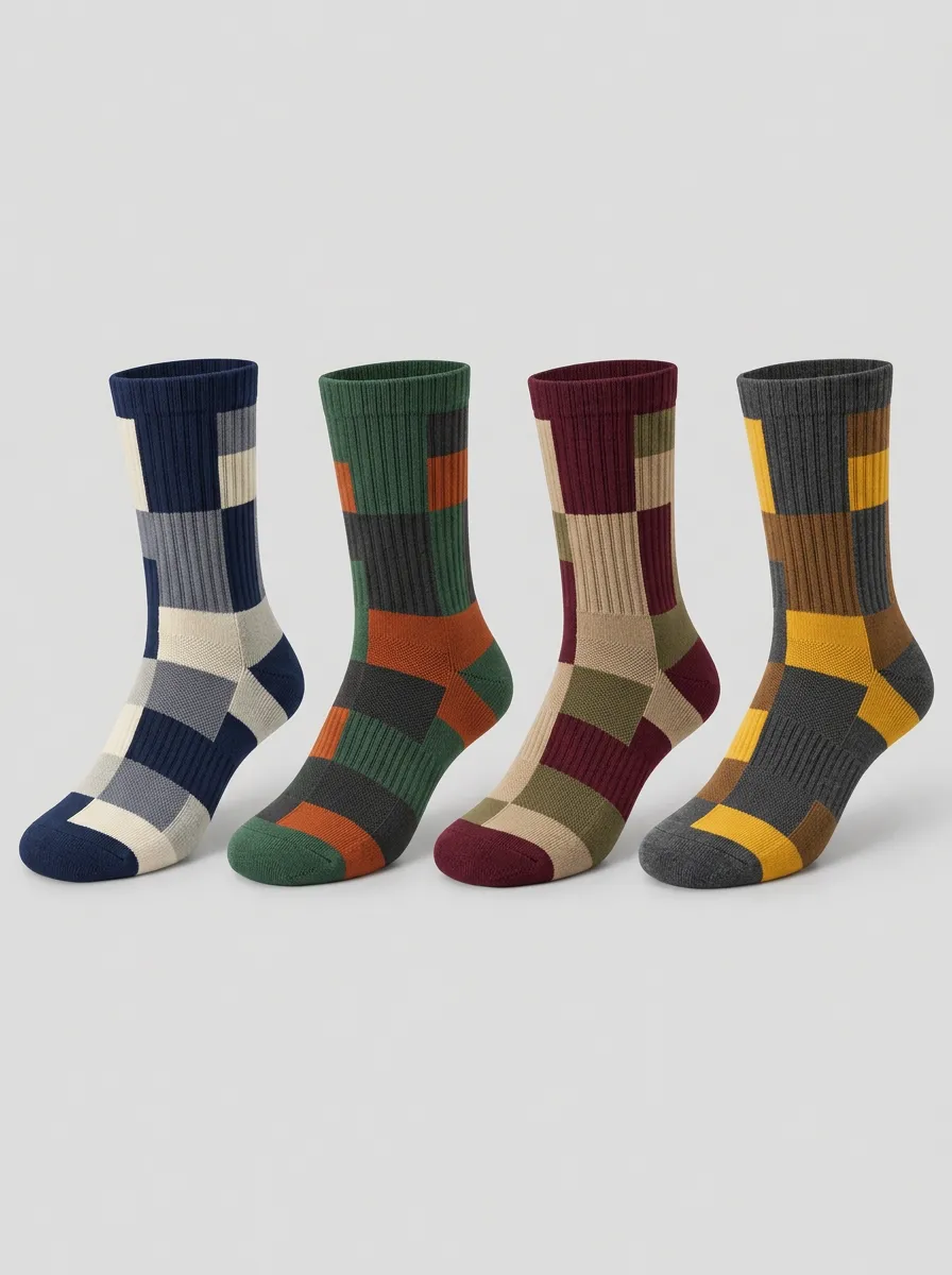 Men's Classic Multi-Color Colorblock Ribbed Ankle Socks 4-Pack