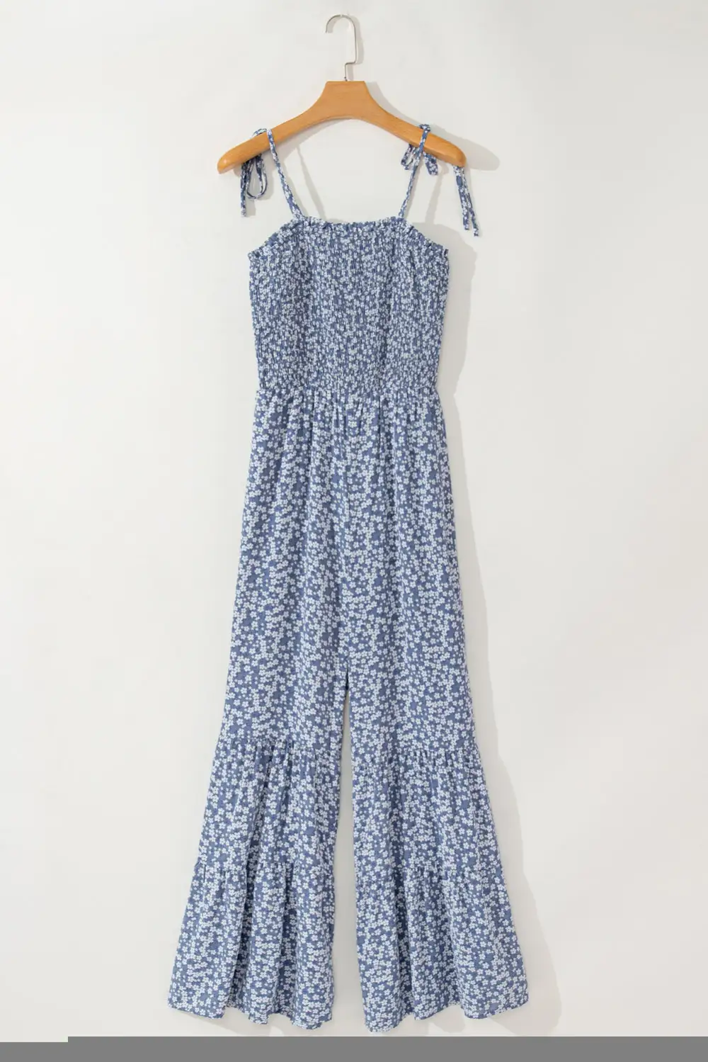 Thin Straps Smocked Bodice Wide Leg Accessory