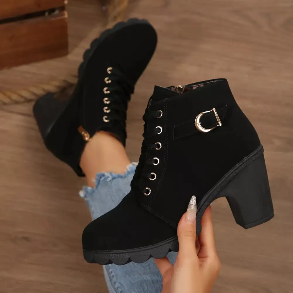 Essential Lace Up Block Heels Boots