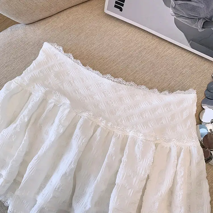 A-Line Lace-Trim Ruffled Skirt