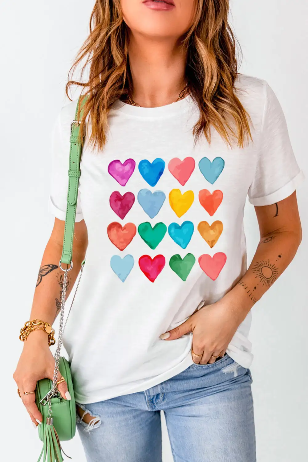 White Colorful Heart Shaped Print