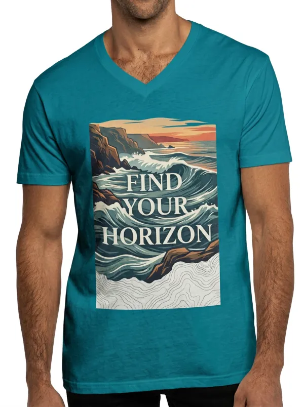 Men's Ocean Lover Find Your Horizon Waves Printed V-neck T-shirt