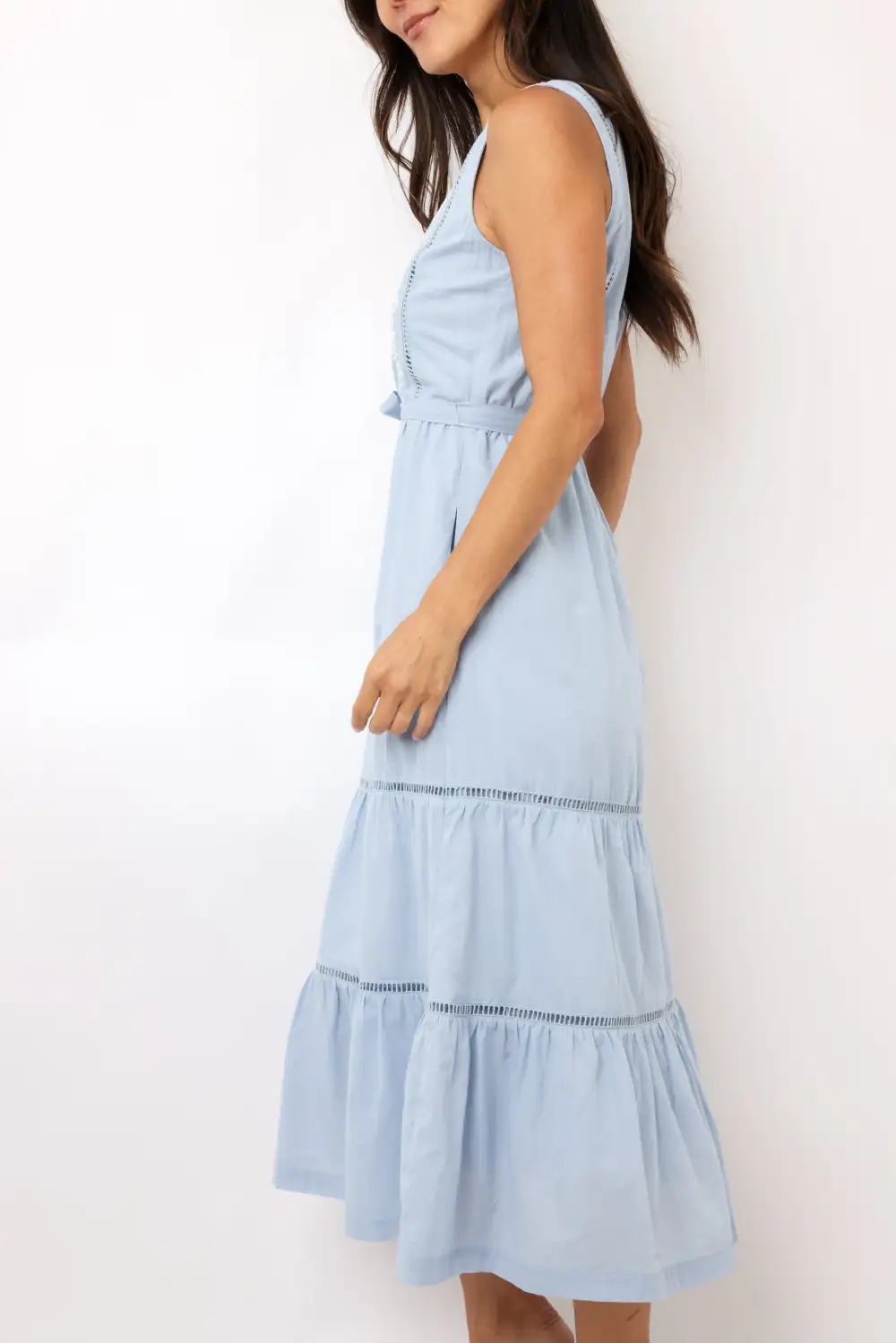 Sleeveless V Neck Embroidered Midi Dress
