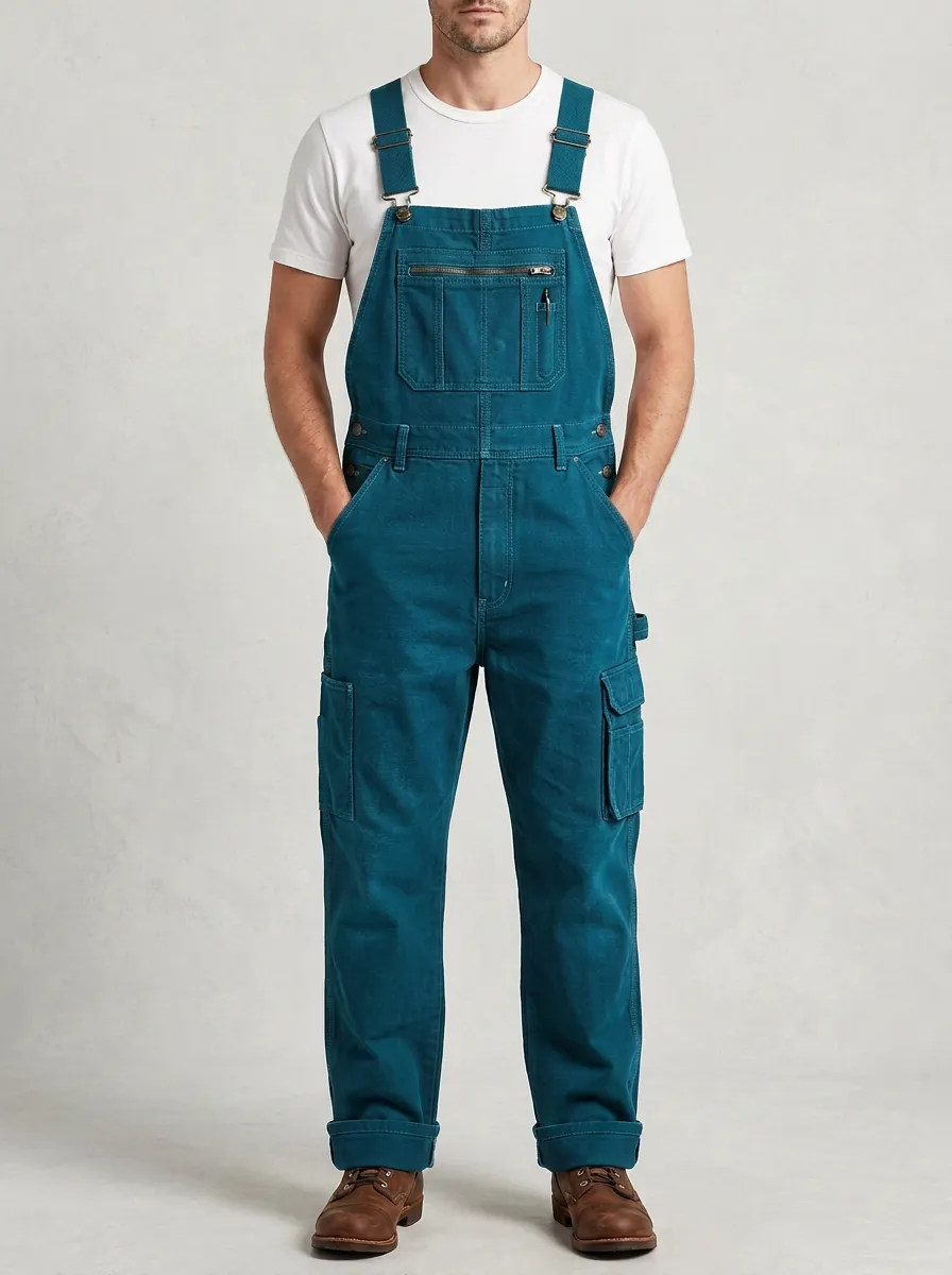 Men's Charcoal Grey Utility Multi-Pocket Canvas Overalls