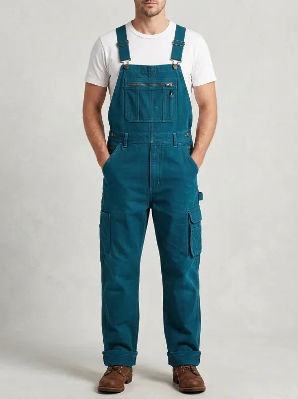 Men's Charcoal Grey Utility Multi-Pocket Canvas Overalls