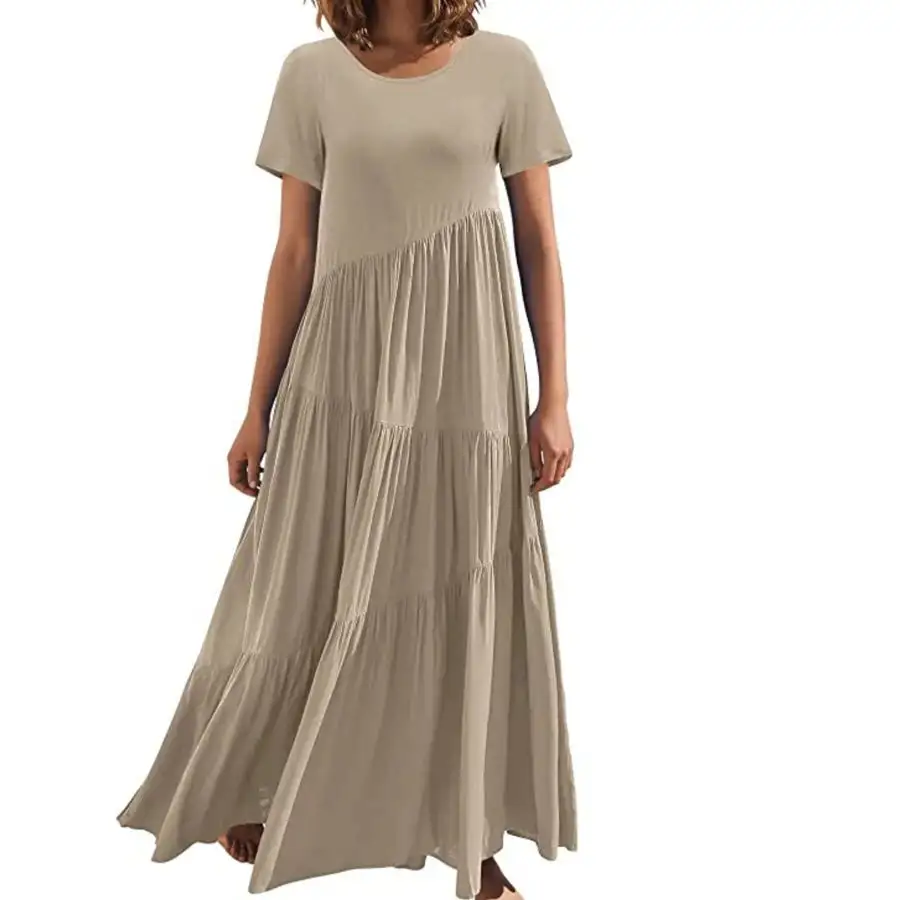 Round Neck Tiered Ruffle Maxi Dress