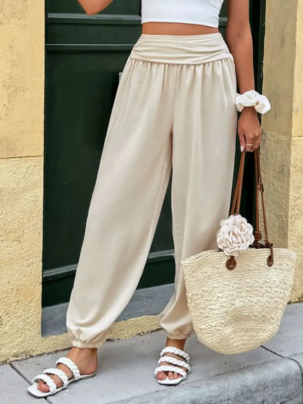 High-Waist Ruched Jogger Pants