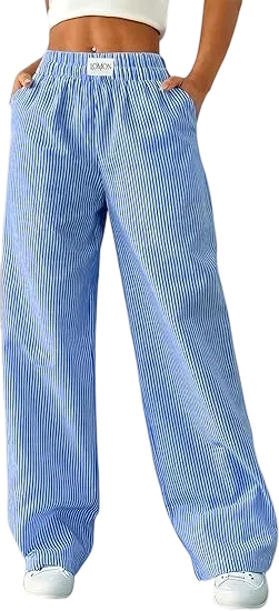 Women's Striped Gingham Boxer Pants Cotton Pajama Lounge Pj Casual Plaid Trousers  Beach Bottoms with Pockets