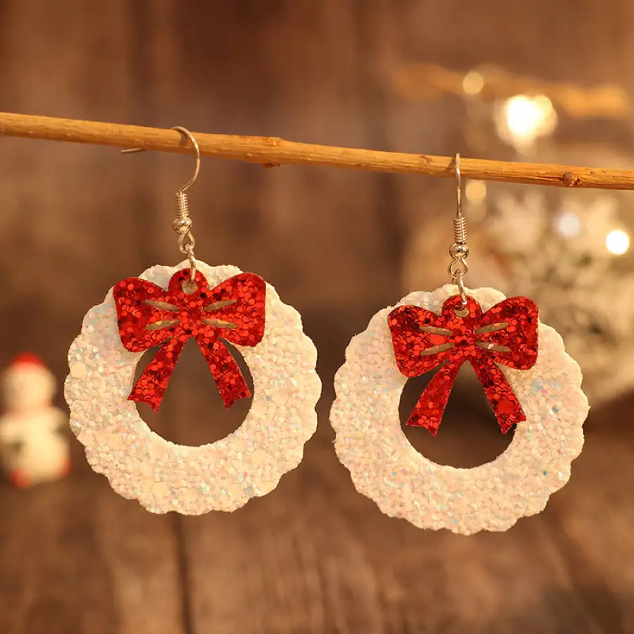 Pu Leather Sequin Wreath Shape Earrings