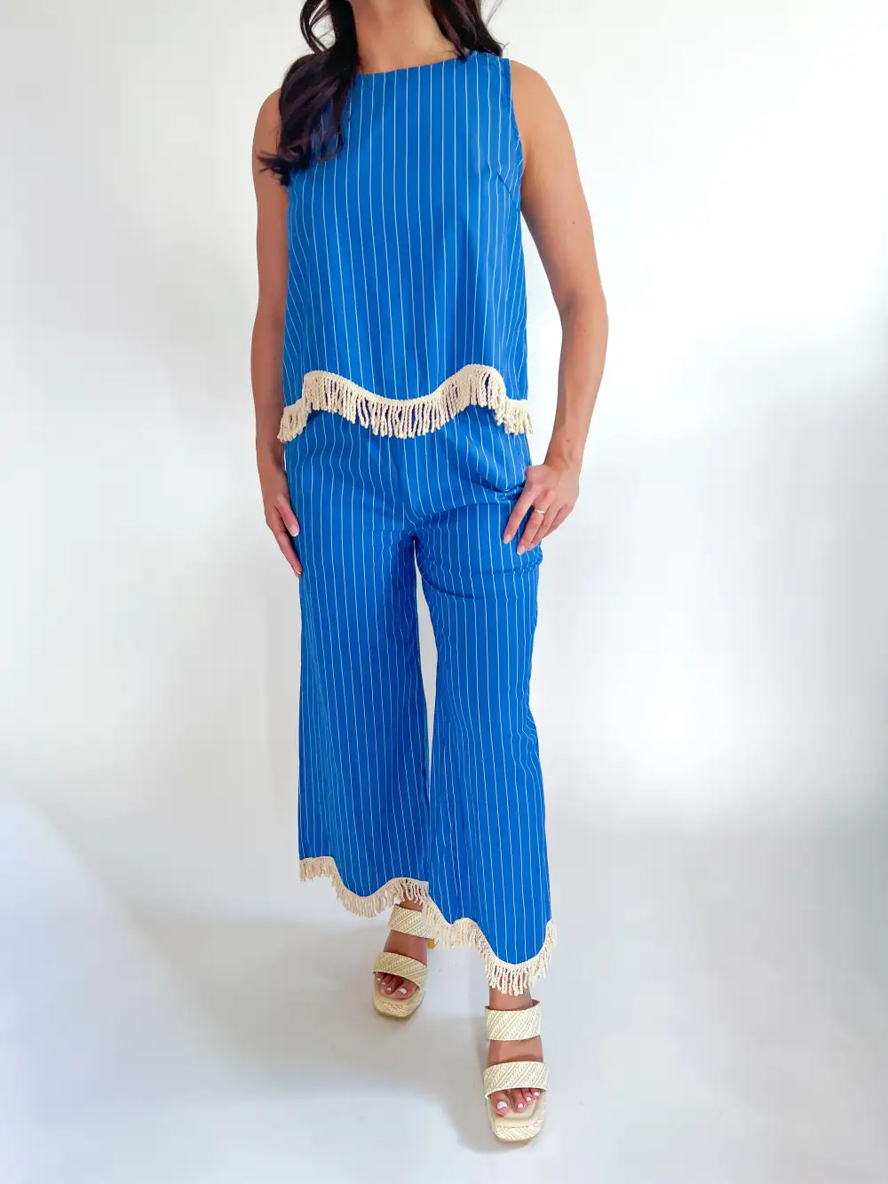 Striped Fringe Top And Pants Set