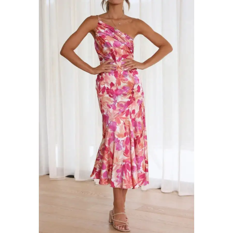 Ruched Ruched Single Shoulder Midi Dress