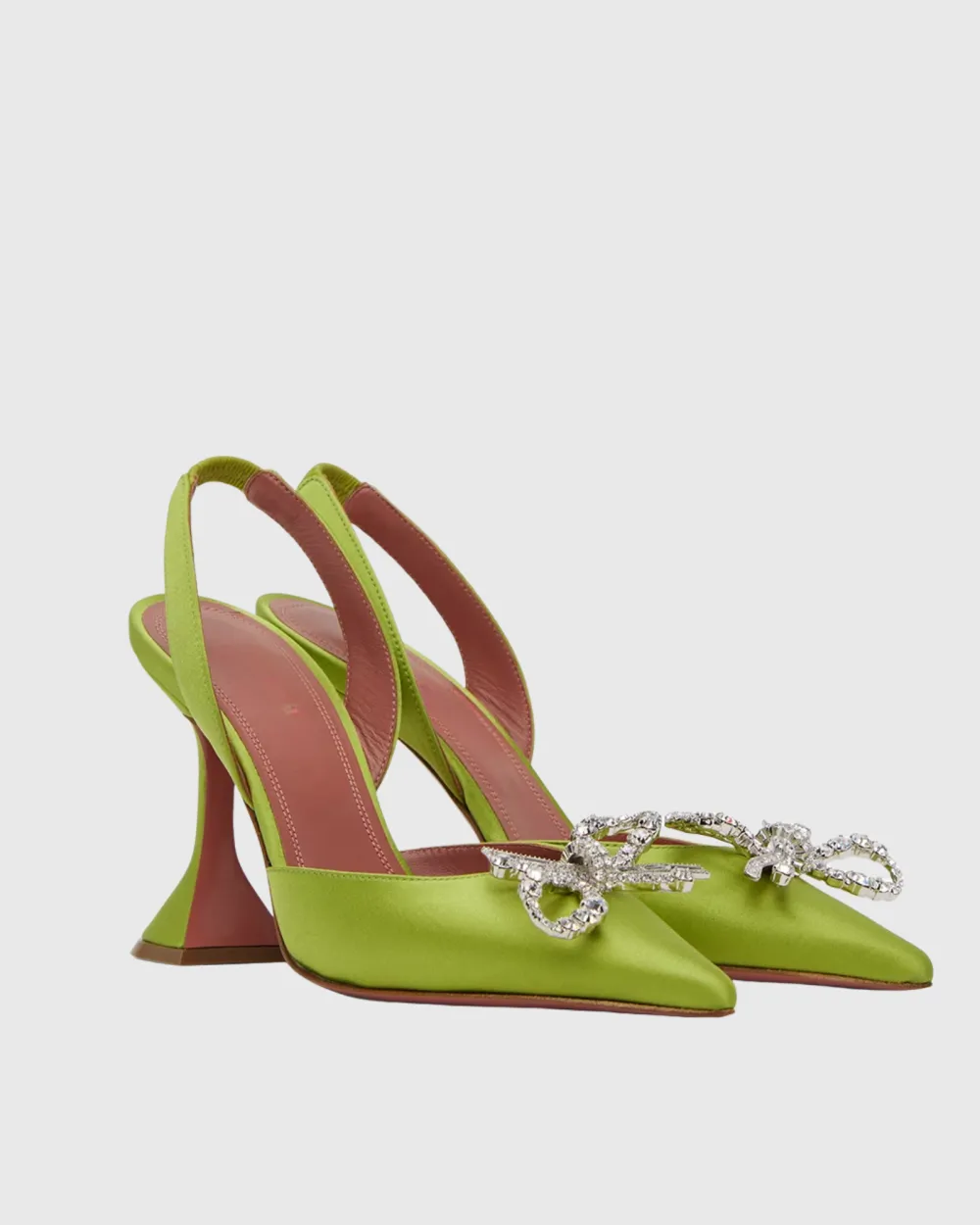 Crystal Bow Satin Slingback Pumps in Green