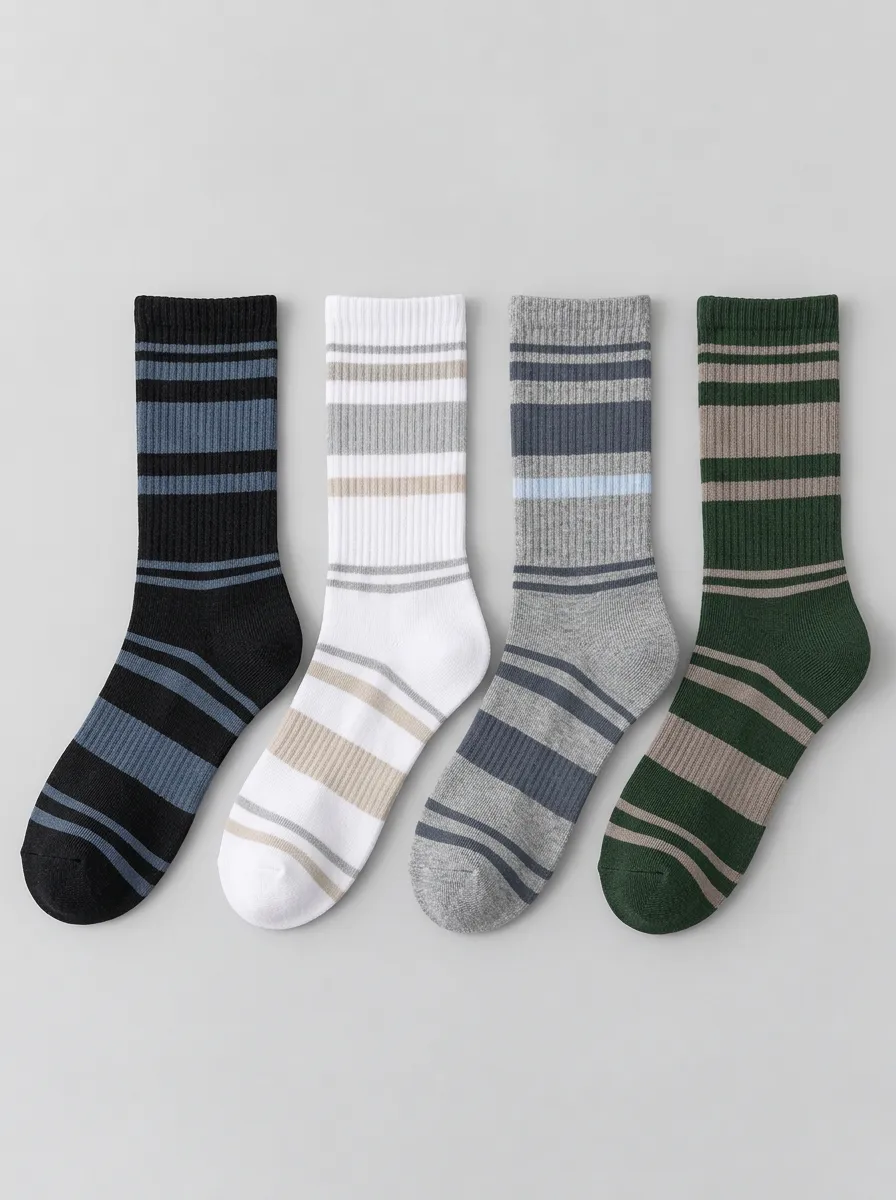 Men's Multicolor Striped Ribbed Horizontal Stripe Crew Socks 4-Pack
