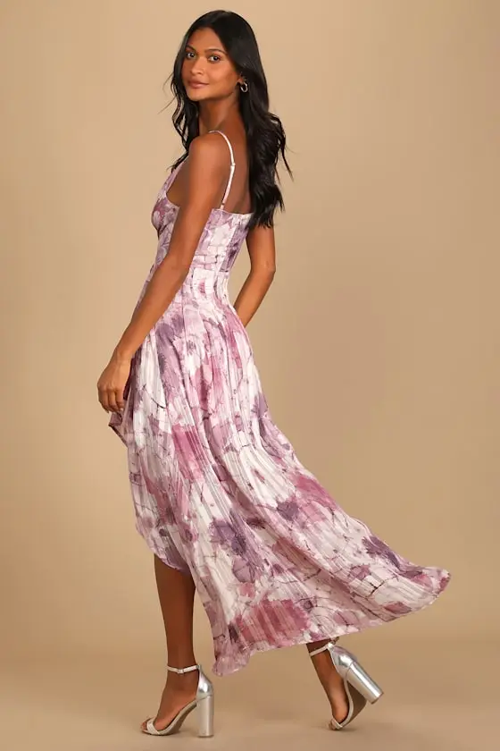 An Enchanting Dream Pink Multi Print High-Low Maxi Dress