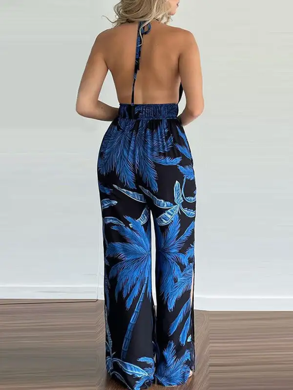 Irregular Printed Halter Neck Jumpsuit