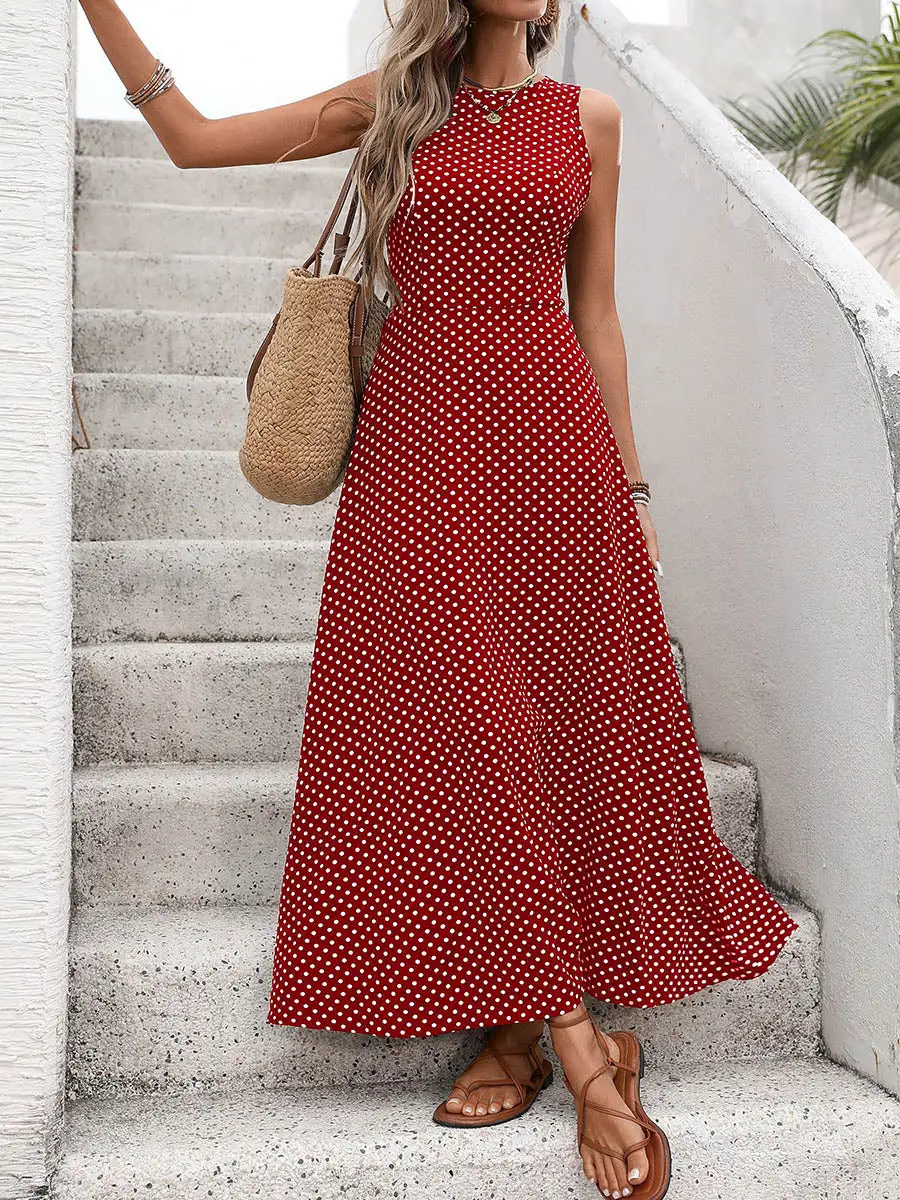 Polka Dot Neck Maxi Dress