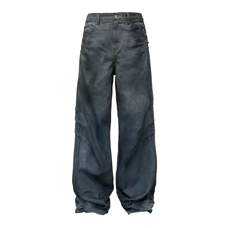 Distressed Stacked Wide-Leg Jeans
