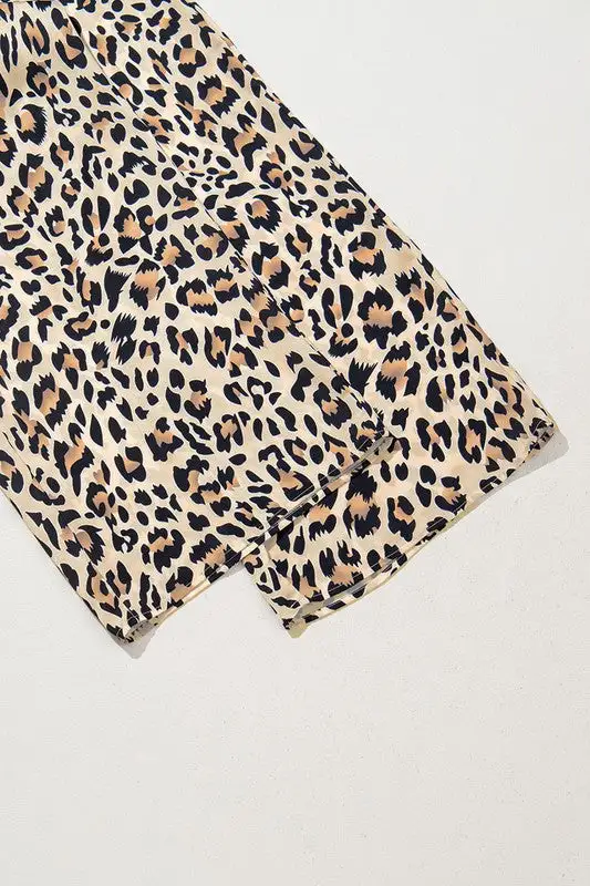 Allover Leopard Print Wide Leg Pants