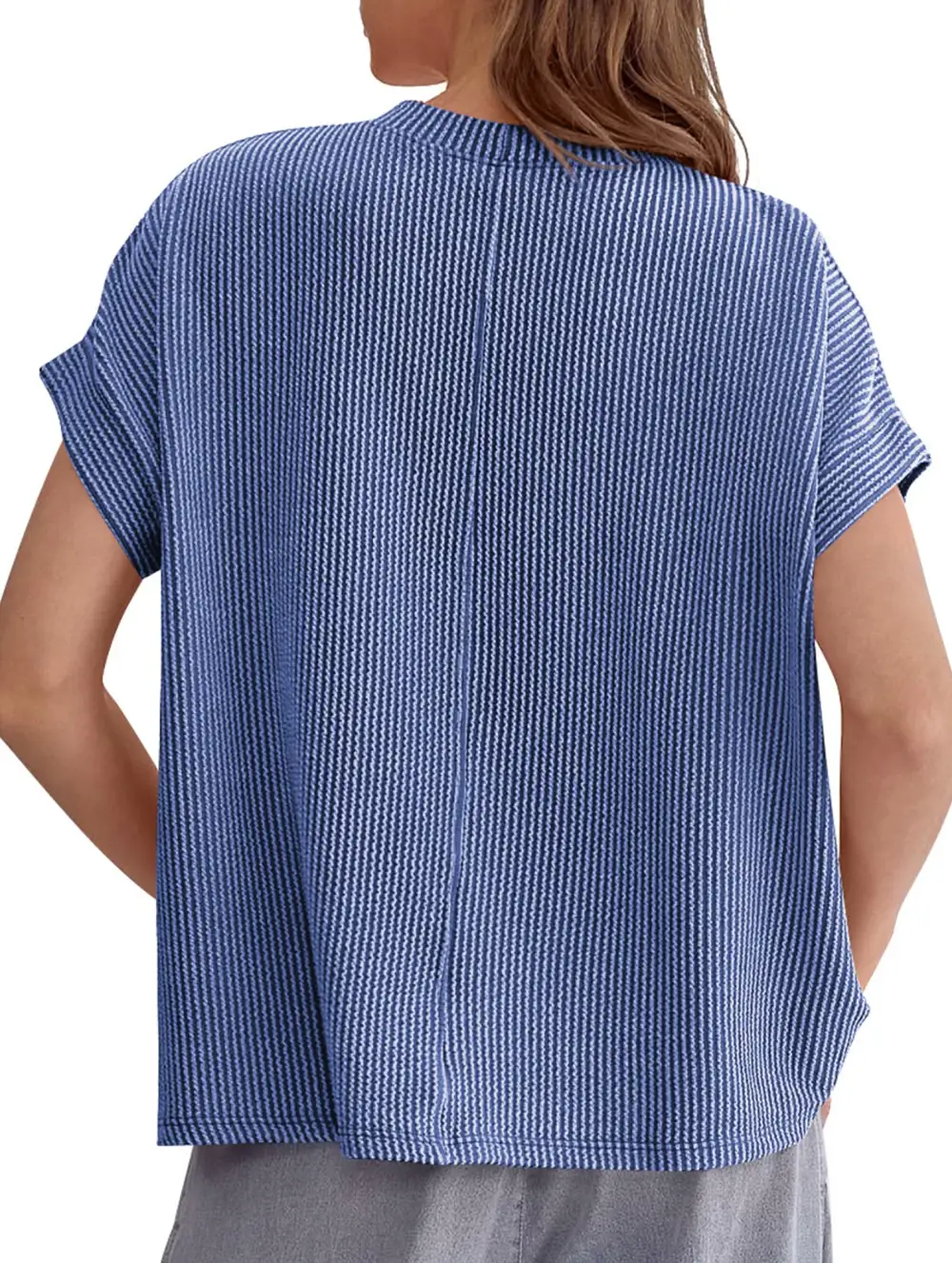 Ribbed Knit Crew Neck Tee