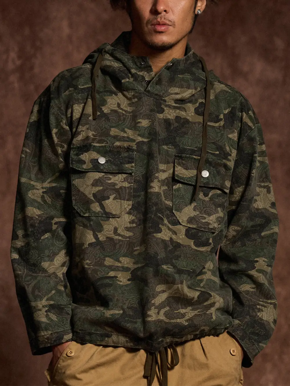 Men's Pattern Lined Hooded Parka Jacket