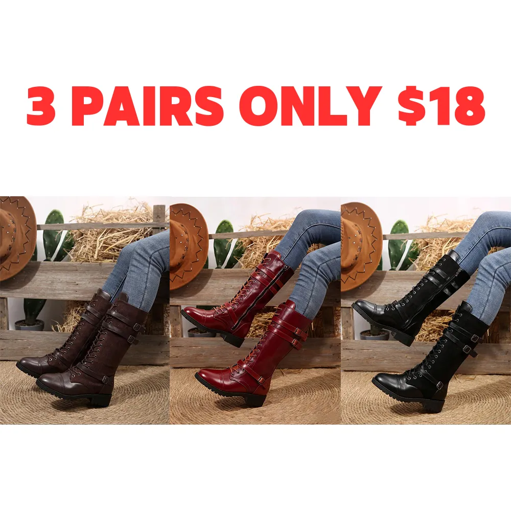 Women's Long Motorcycle Boots, Western Style Round Toe Thick Sole, Durable Comfortable Design, Perfect for Casual Wear
