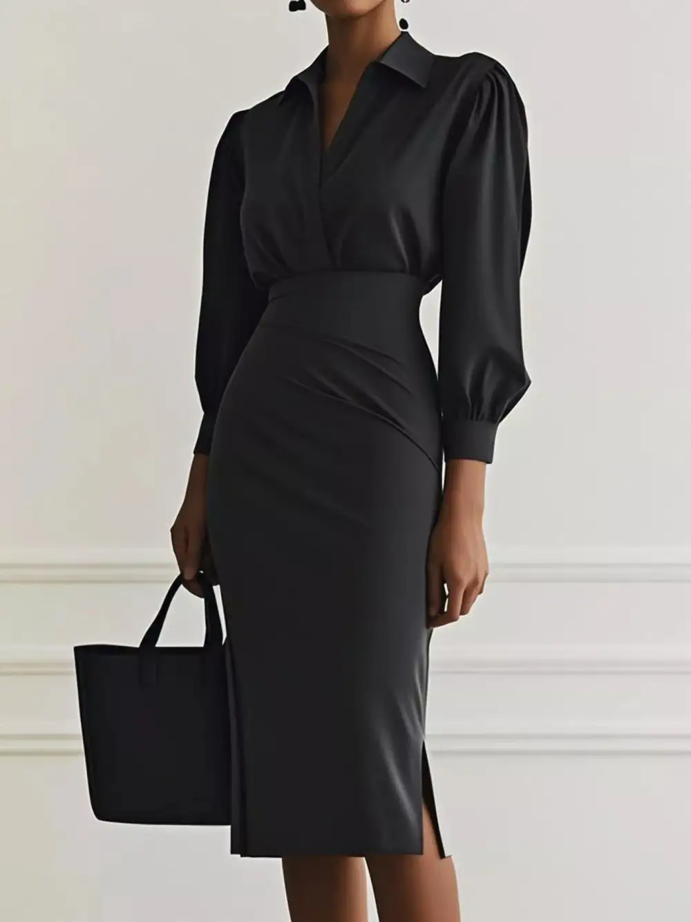 Comfort Fit Ruched Slit Midi Dress