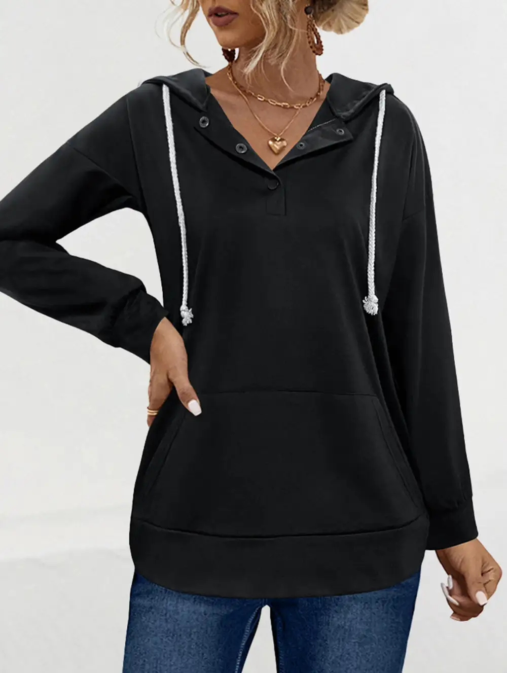 Hooded Drawstring Pocket Sweatshirt
