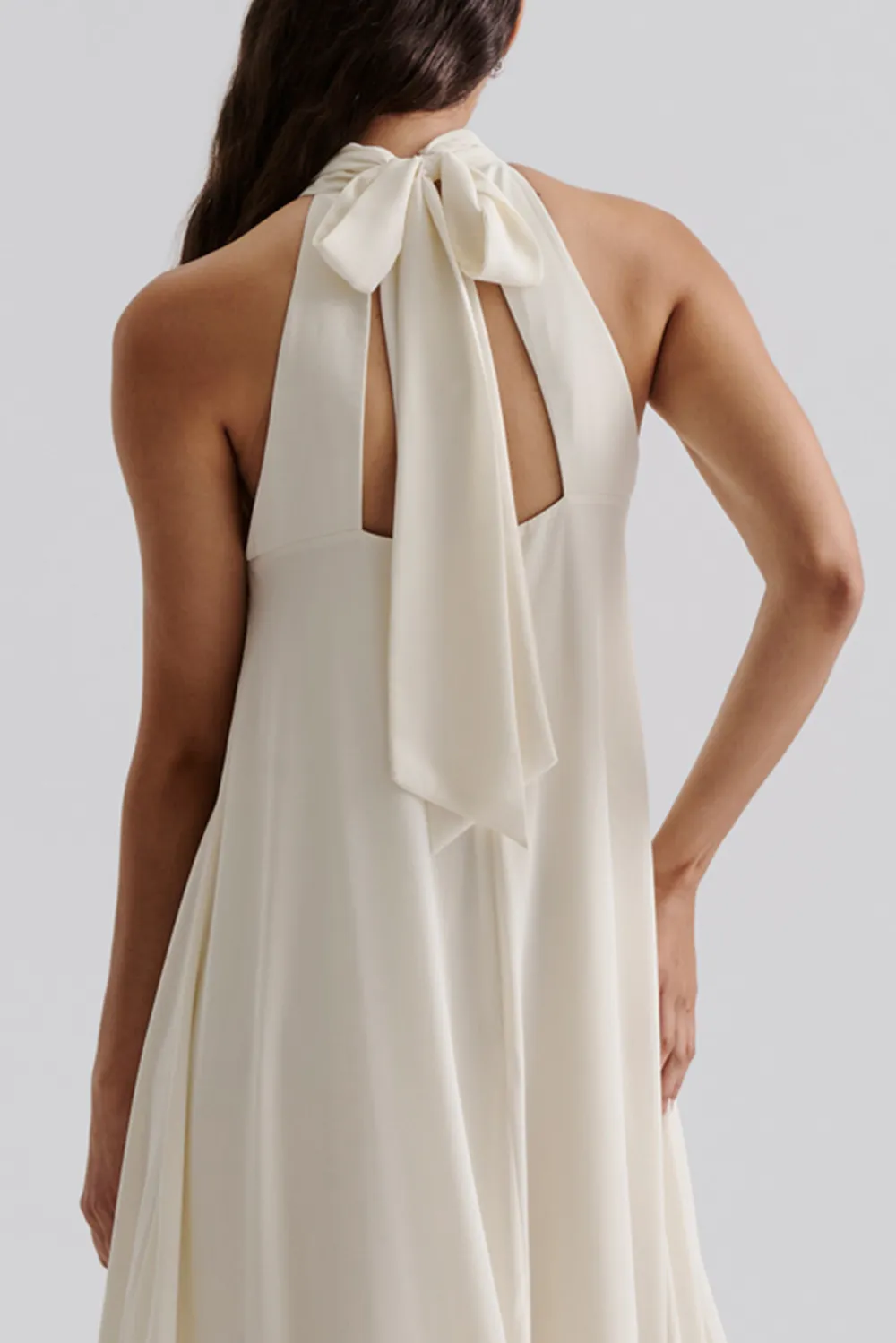 Halter Neck Asymmetric Hem Maxi Dress