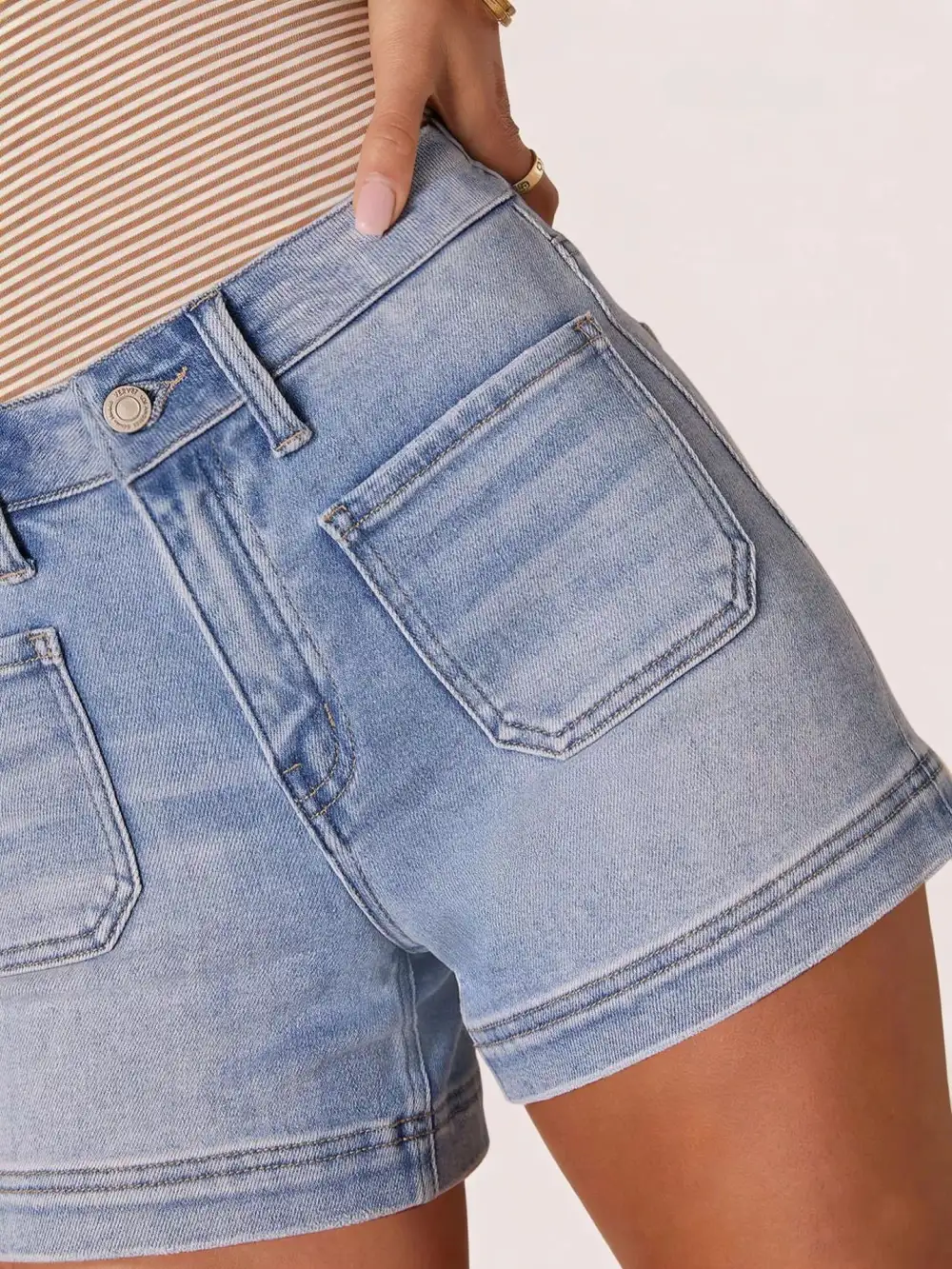 High Waisted Pocketed Denim Shorts