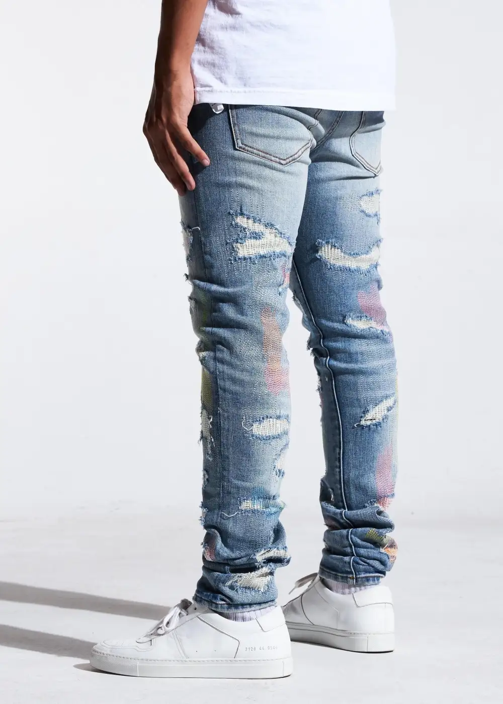 Contrast Stitch Ripped Jeans