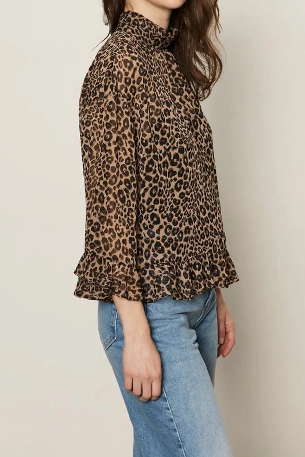 Leopard Print Printed Ruffle Boxy Blouse
