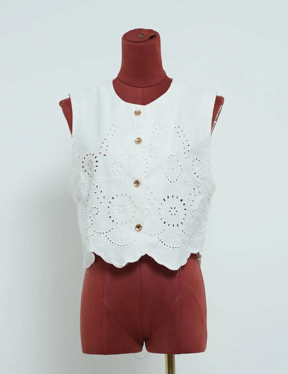 Chic Eyelet Sleeveless Button Closure Vest