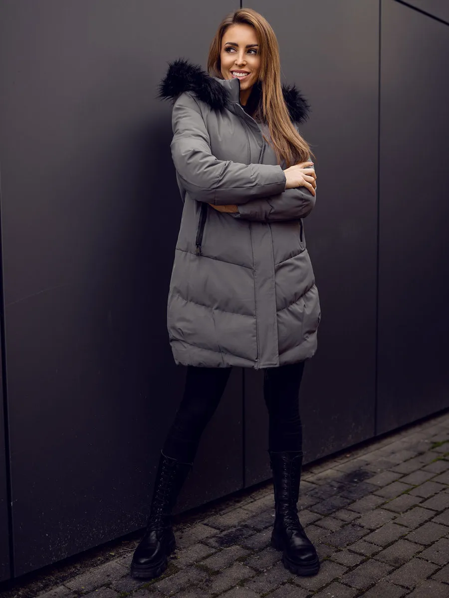 Women's Graphite Quilted Winter Jacket With Hood