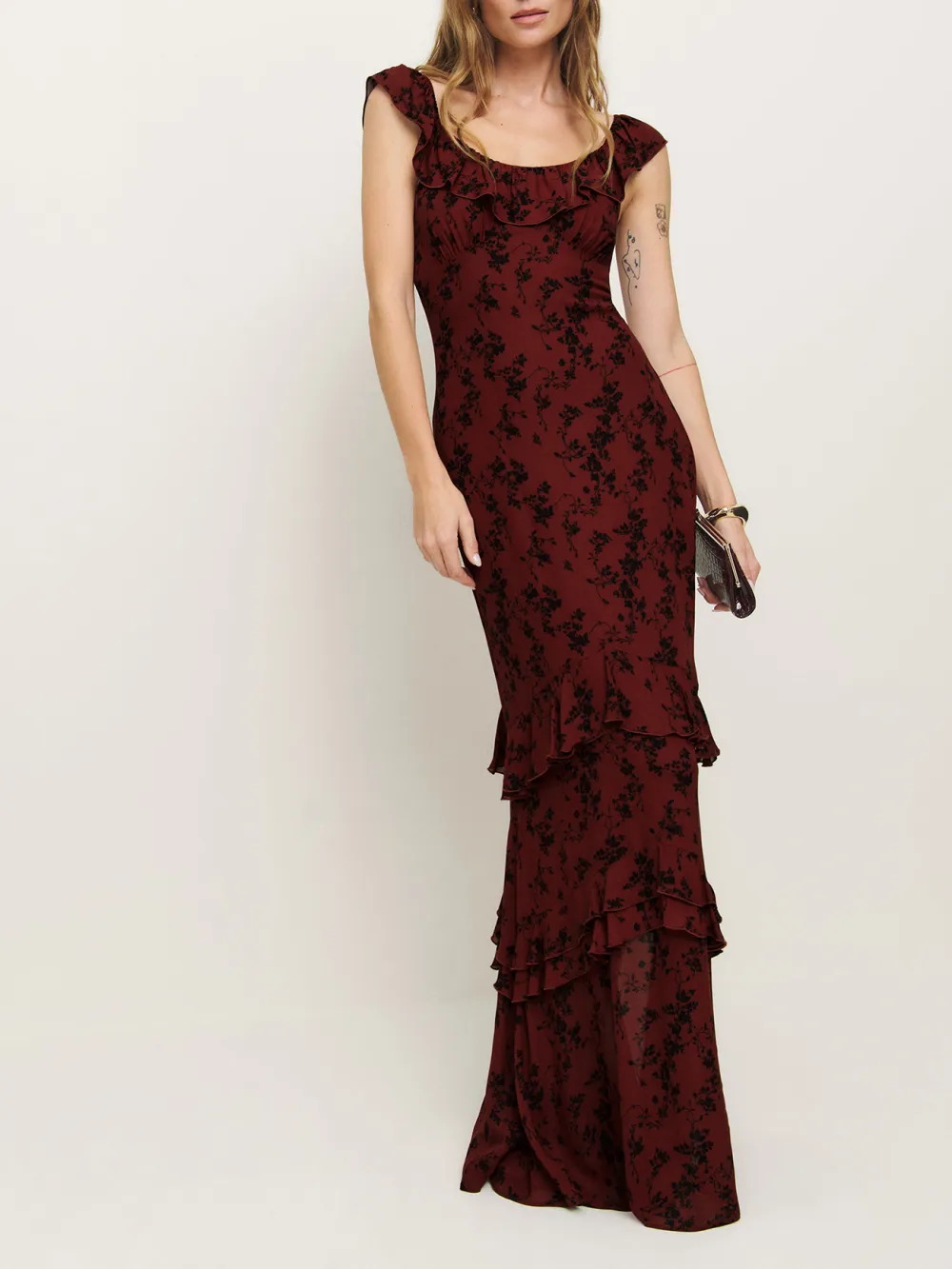 Floral Patterned Ruffled Maxi Dress