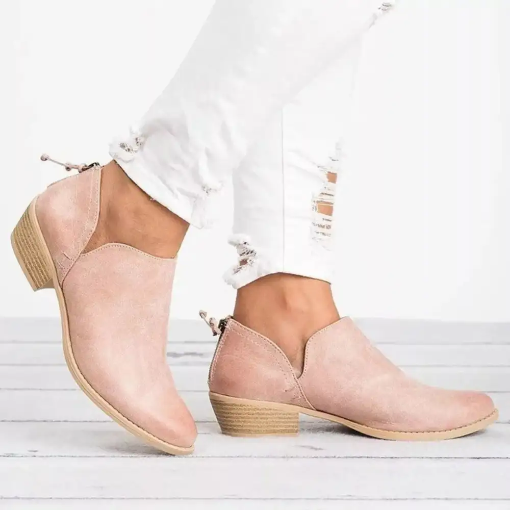 Classic Point Toe Block Heels Boots