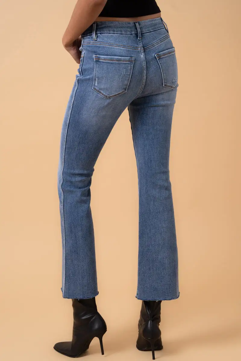 Women's Mid Rise Cropped Cropped Flare Stretch Denim Jeans