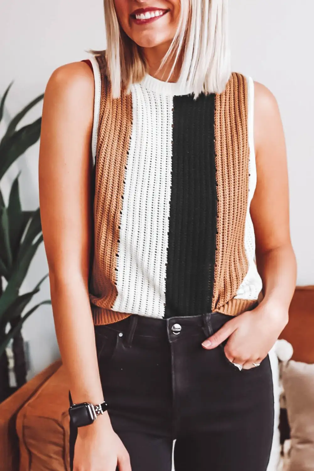 Stripe Colorblock Knit Sweater Vest